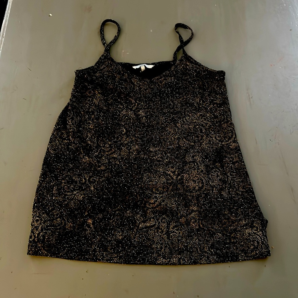 BKE tank top. Black and gold shimmer with faint flowers. Size S.